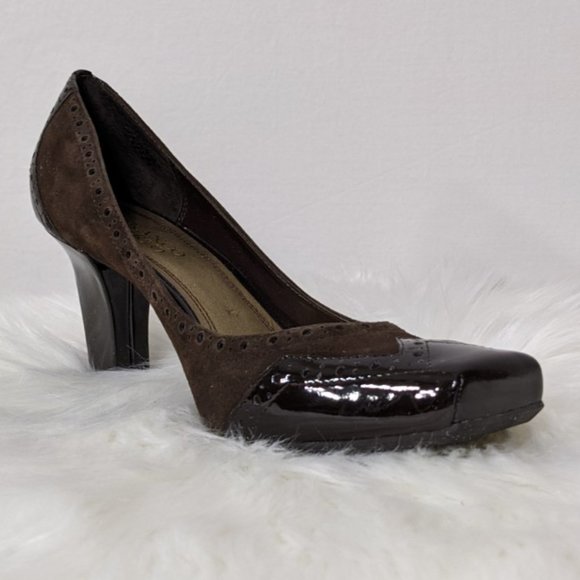 BOGO 1/2 Frank Sarto Heels Brown Leather/Velvet - Picture 1 of 7